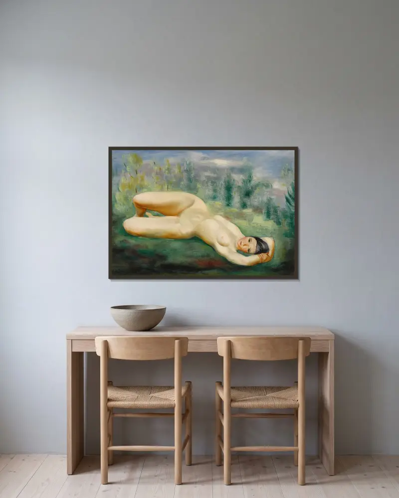 Akt im Gras von Moïse Kisling gerahmt an einer Wand