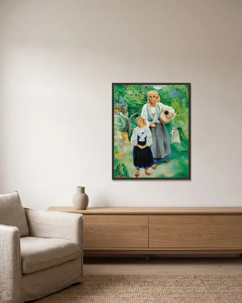 Bäuerinnen in traditioneller Tracht, 1920 – Nr. 1 von Moïse Kisling gerahmt an einer Wand