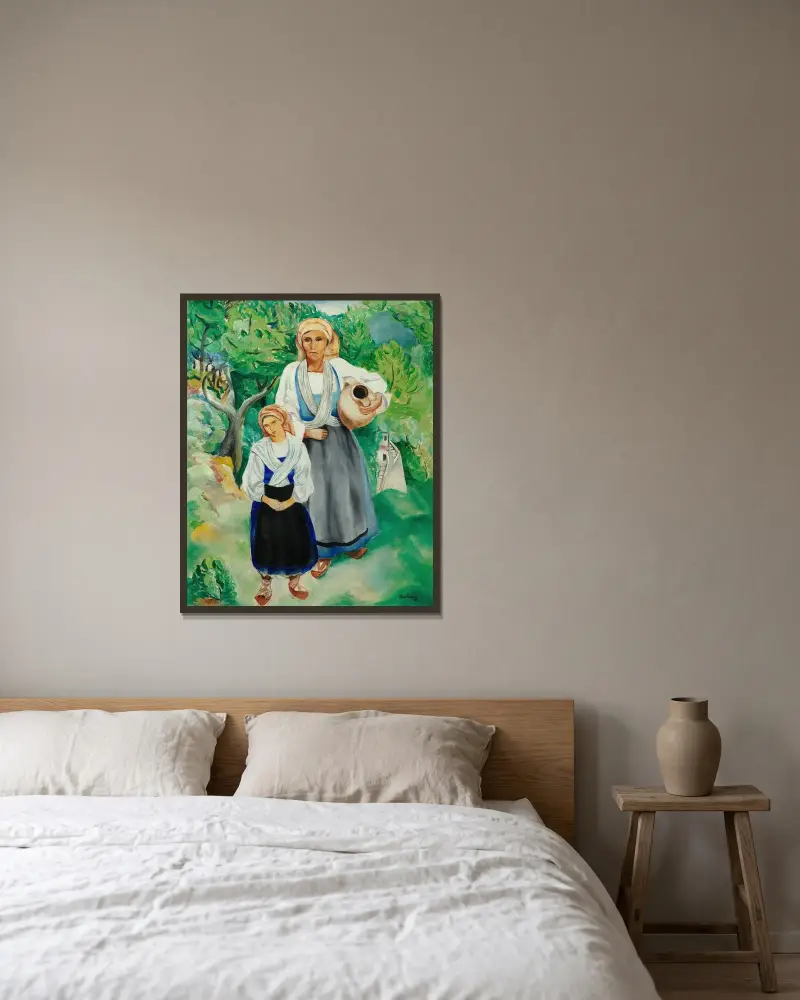 Bäuerinnen in traditioneller Tracht, 1920 – Nr. 1 von Moïse Kisling gerahmt an einer Wand
