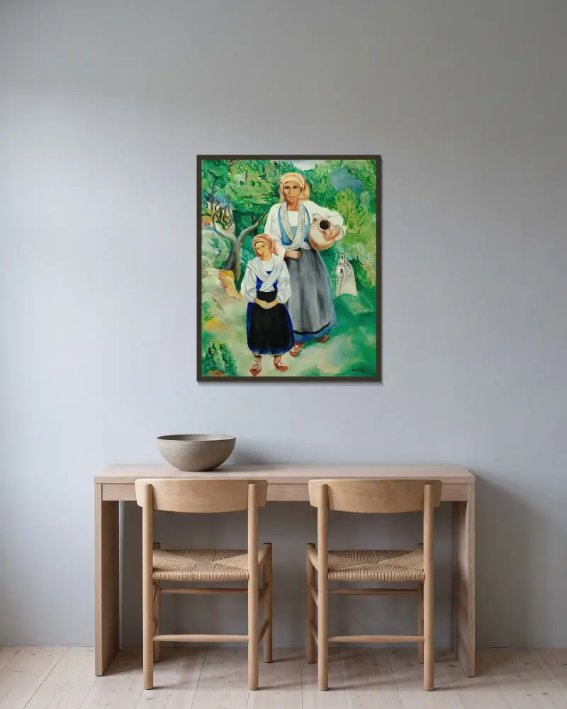 Bäuerinnen in traditioneller Tracht, 1920 – Nr. 1 von Moïse Kisling gerahmt an einer Wand