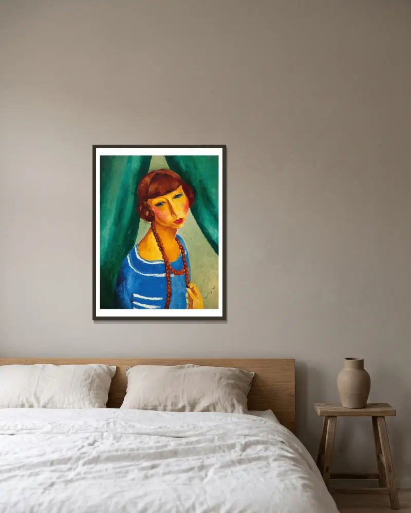Portrait de Marguerite Gros, sœur de Mme Renée Kisling av Moïse Kisling inramad på en vägg