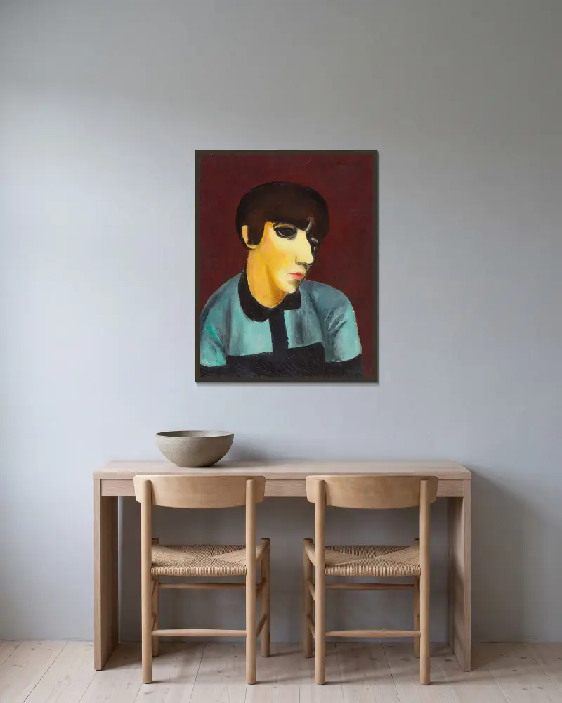 Porträt von Madame Renée Kisling von Moïse Kisling gerahmt an einer Wand