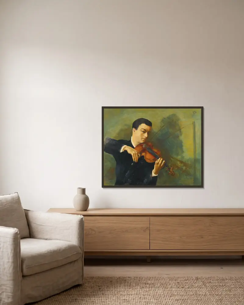 Porträt des Violinisten Milstein von Moïse Kisling gerahmt an einer Wand