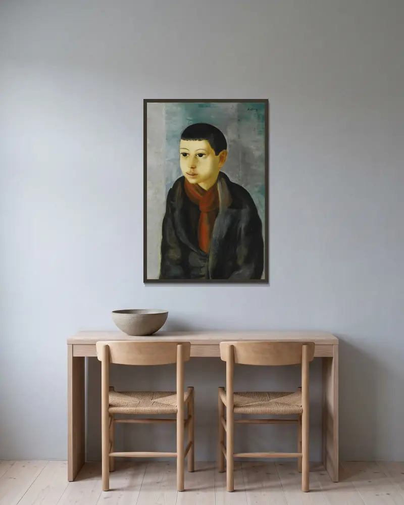 Portrait d’un jeune garçon av Moïse Kisling inramad på en vägg