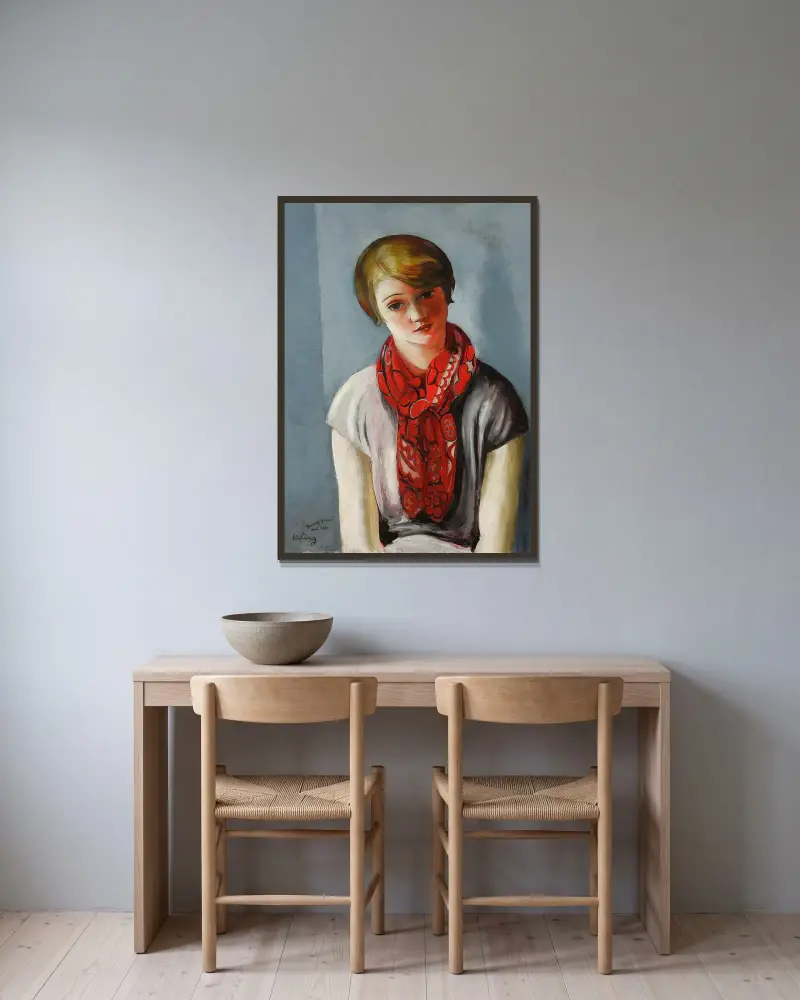 Portrait of a young girl av Moïse Kisling inramad på en vägg