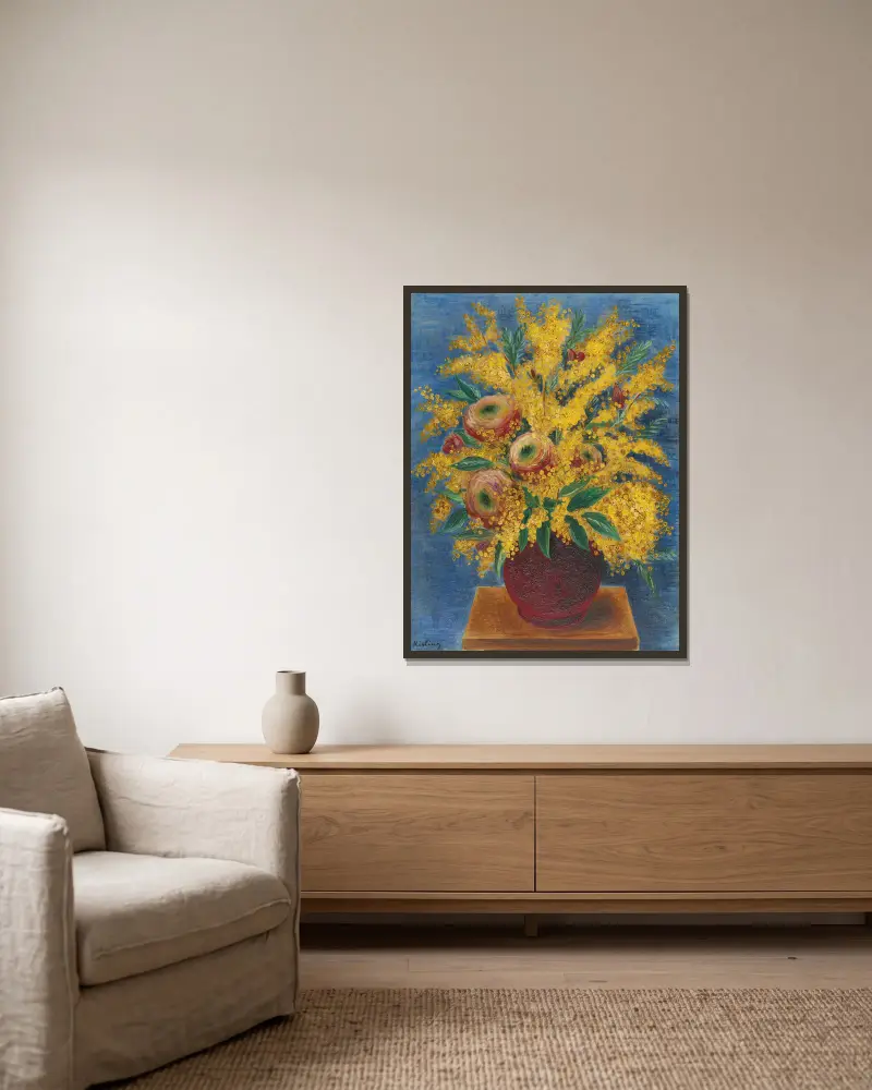 Rosen und Mimosen von Moïse Kisling gerahmt an einer Wand
