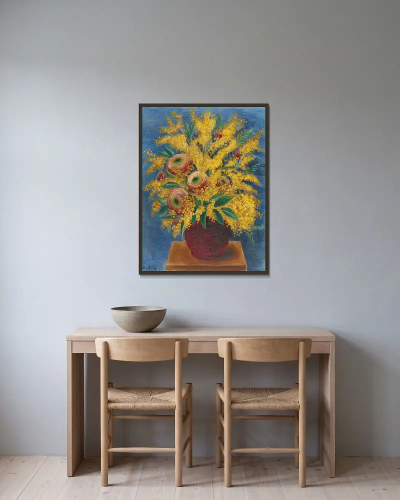Rosen und Mimosen von Moïse Kisling gerahmt an einer Wand