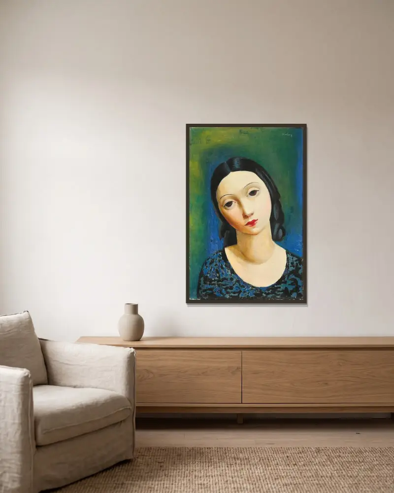 Mädchenkopf von Moïse Kisling gerahmt an einer Wand