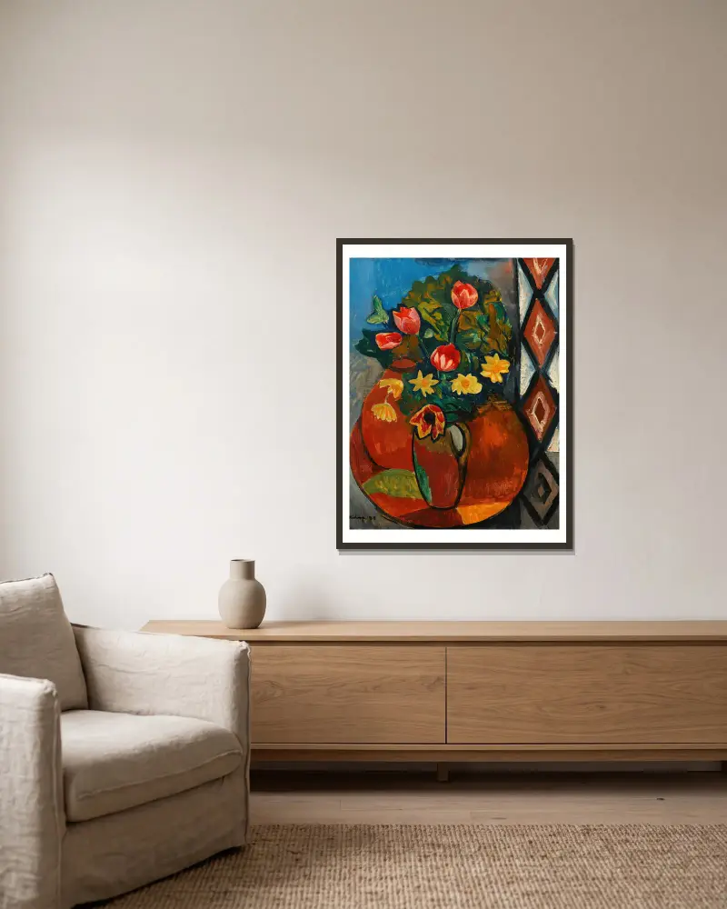 Tulipes et narcisses av Moïse Kisling inramad på en vägg