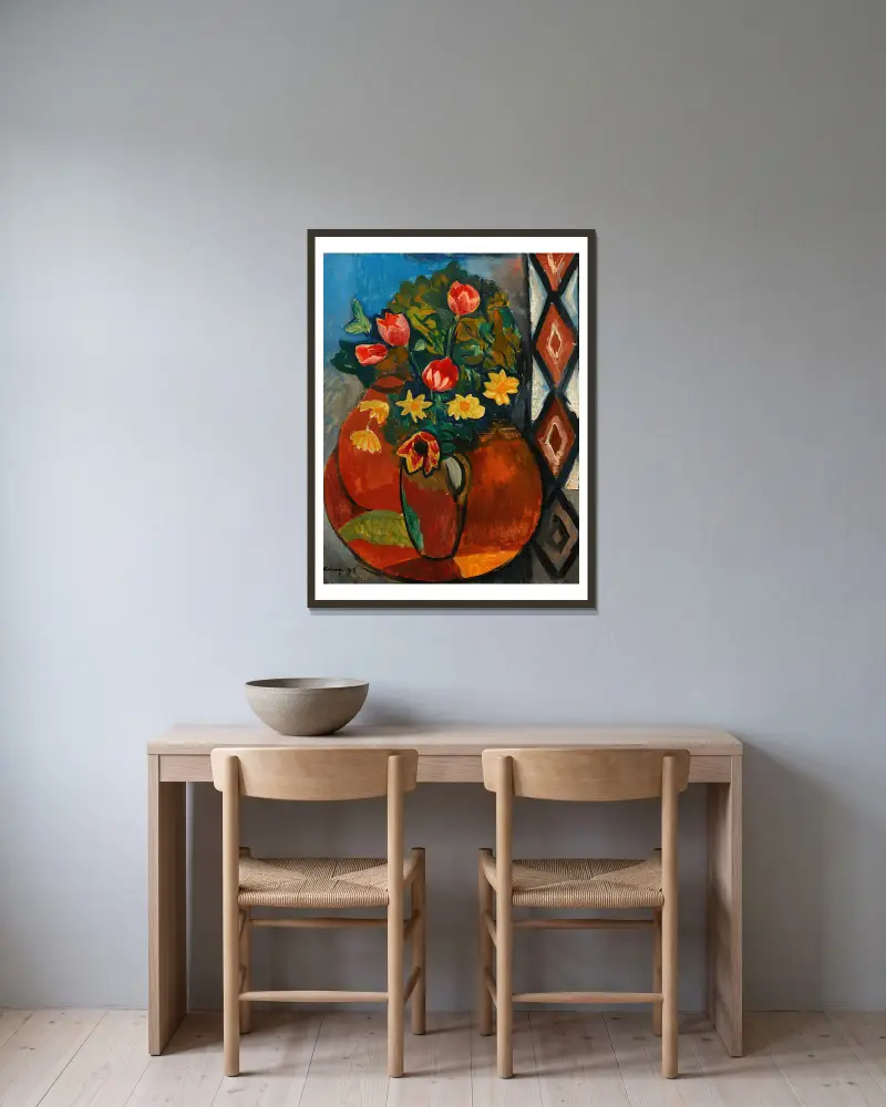 Tulipes et narcisses av Moïse Kisling inramad på en vägg