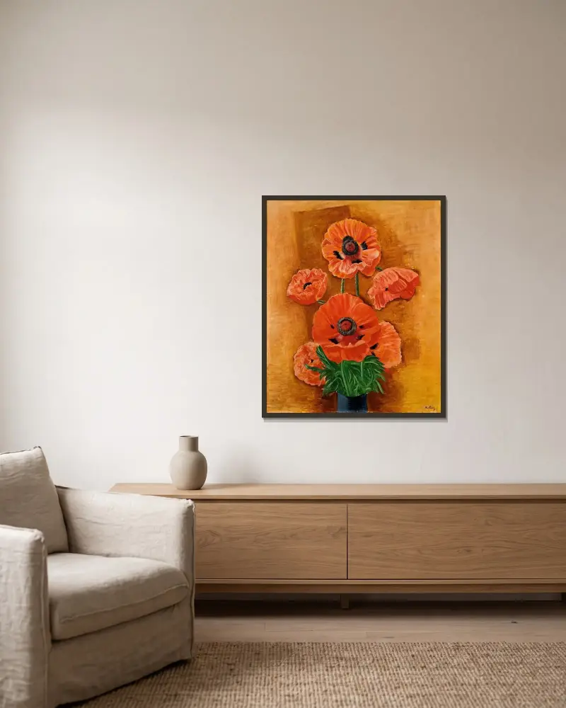 Mohnblumenstrauß von Moïse Kisling gerahmt an einer Wand