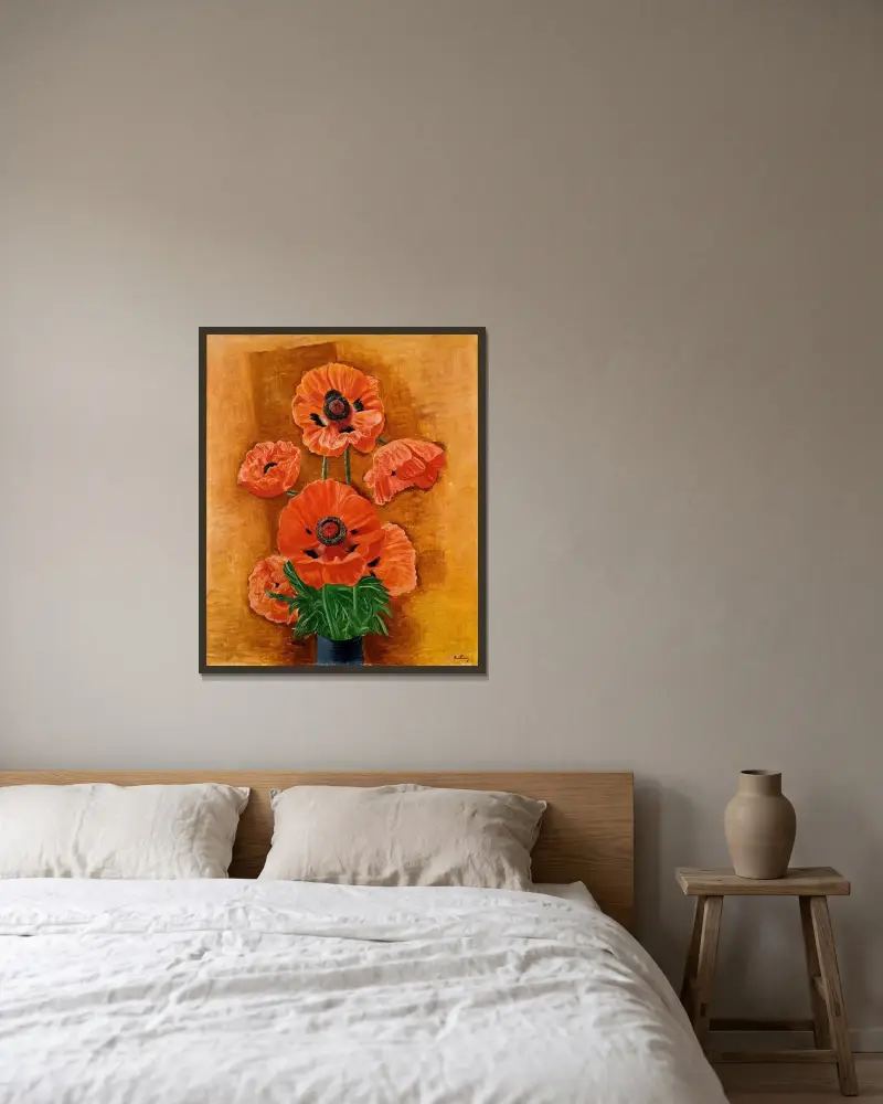 Mohnblumenstrauß von Moïse Kisling gerahmt an einer Wand