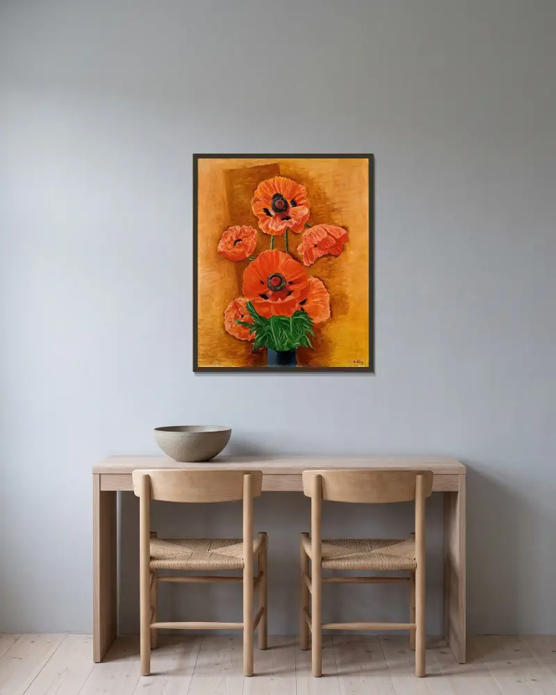 Mohnblumenstrauß von Moïse Kisling gerahmt an einer Wand