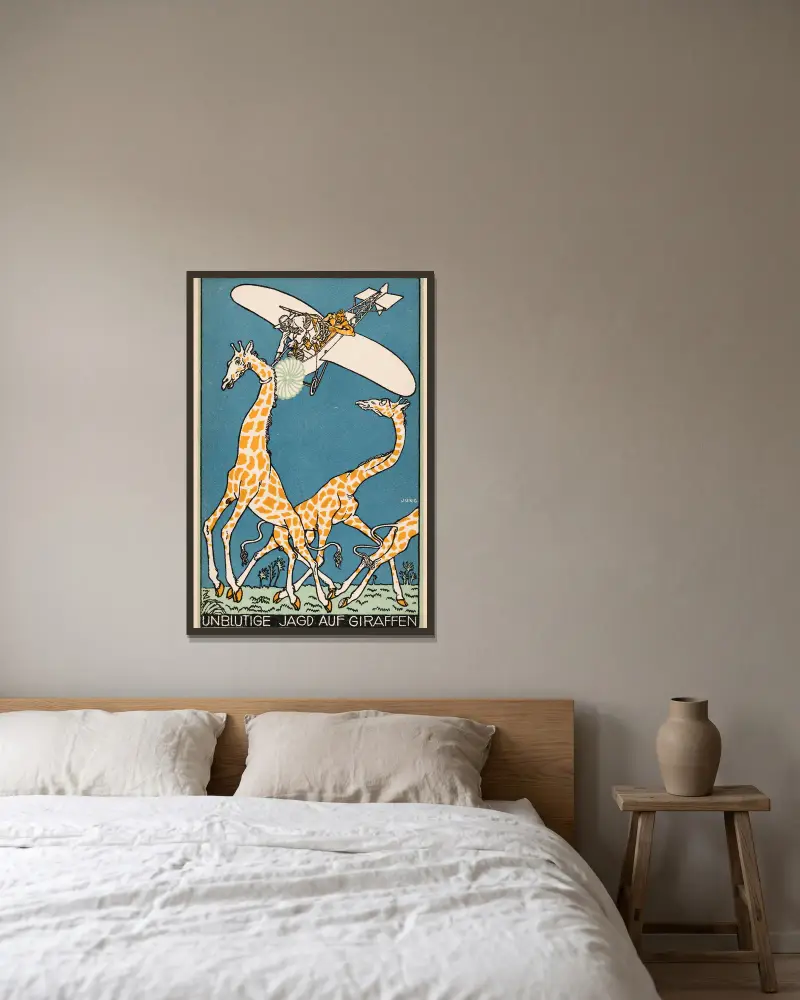 Nr. 339: Unblutige Jagd auf Giraffen von Moriz Jung gerahmt an einer Wand