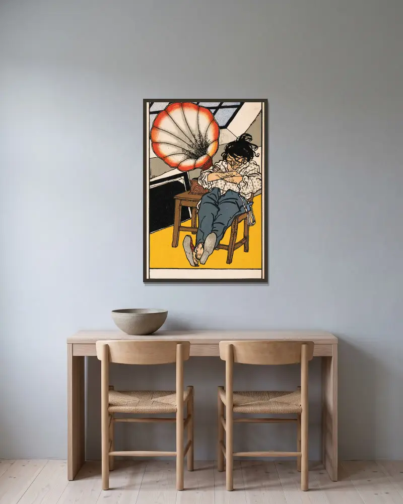 Nr. 505: Schlafender Mann mit Grammophon av Moriz Jung inramad på en vägg