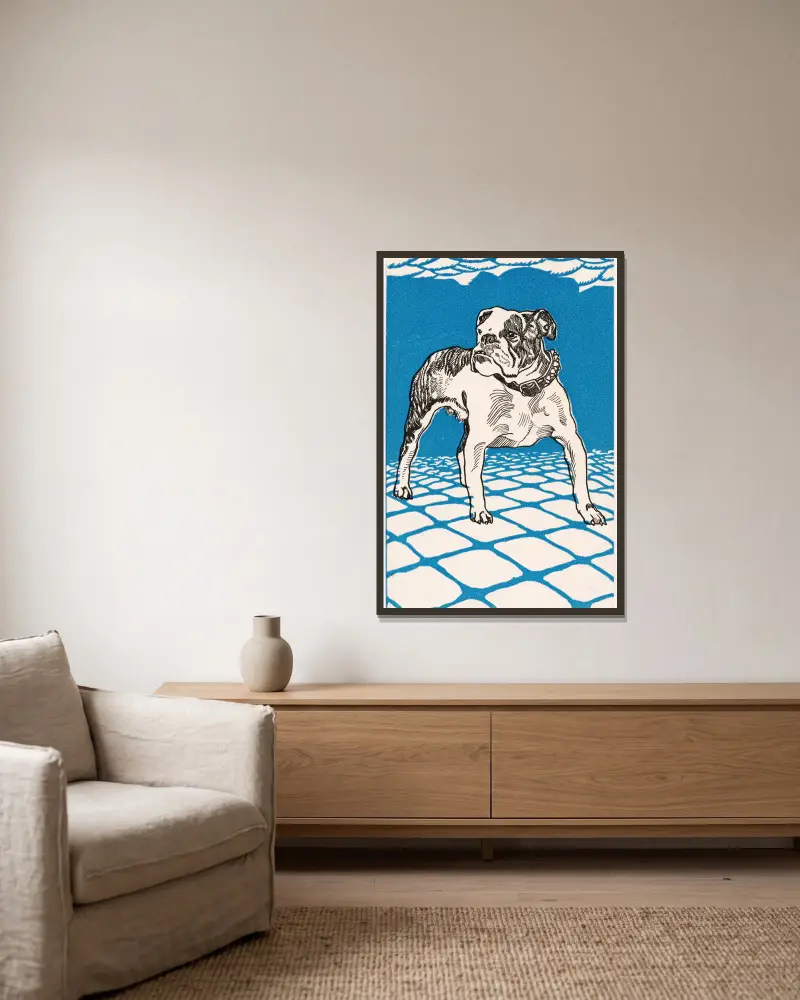 Nr. 680: Bulldogge av Moriz Jung inramad på en vägg