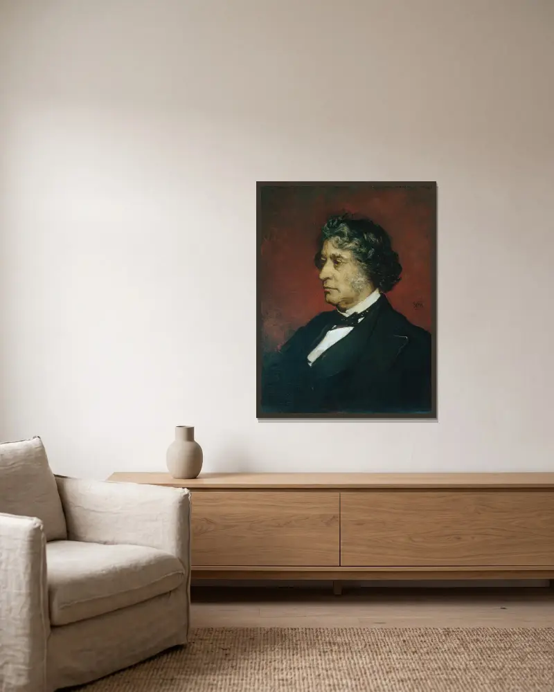 Charles Sumner av William Morris Hunt inramad på en vägg