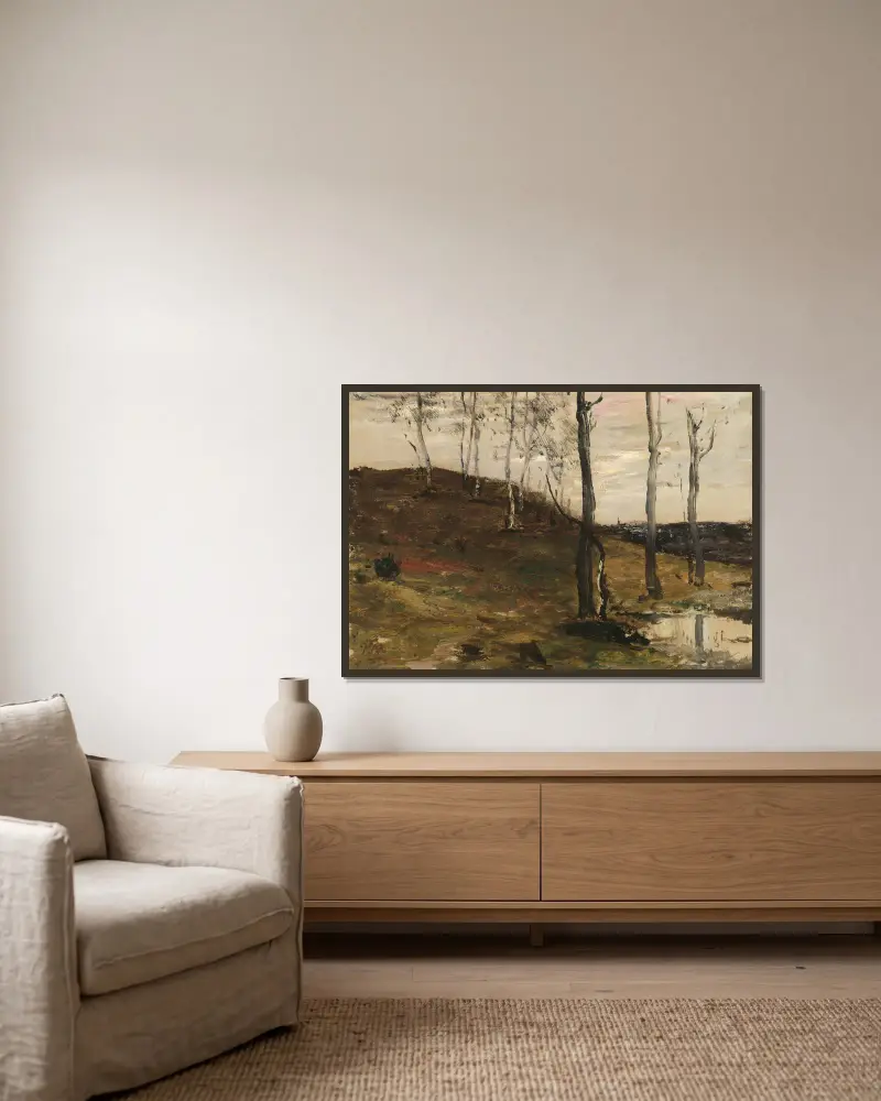 Svah se stromy, William Morris Hunt v rámu na stěně