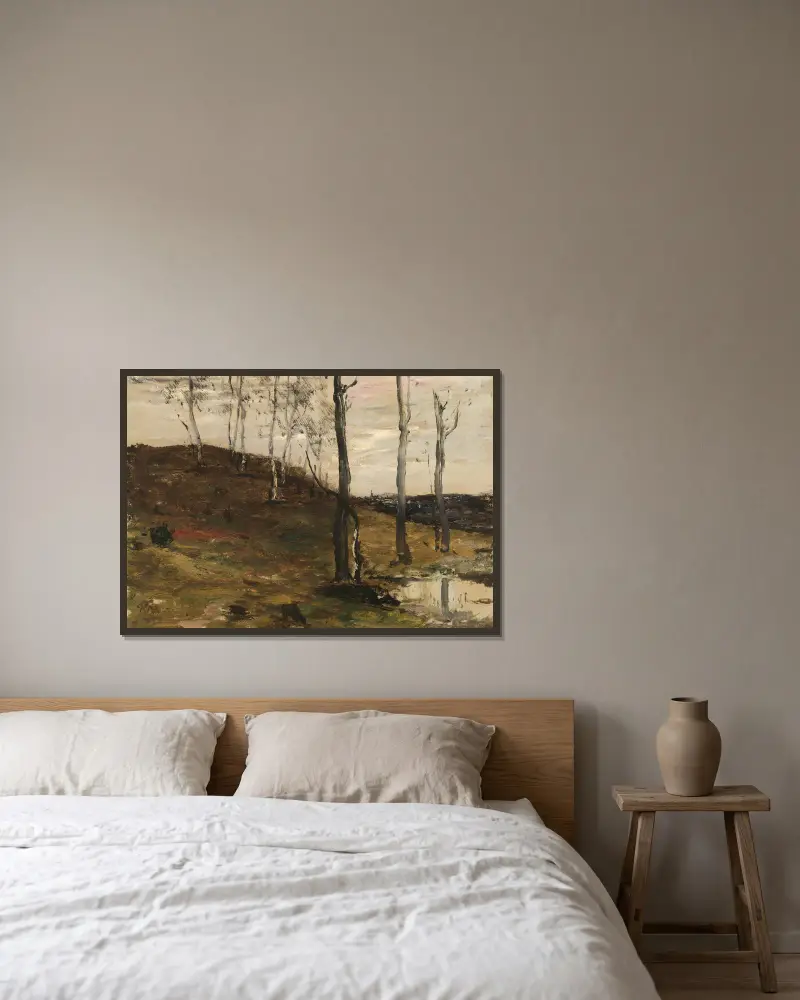 Svah se stromy, William Morris Hunt v rámu na stěně