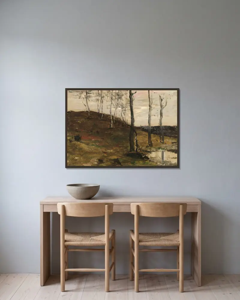 Svah se stromy, William Morris Hunt v rámu na stěně