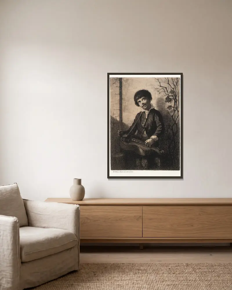 Chlapec s kolovrátkem, William Morris Hunt v rámu na stěně