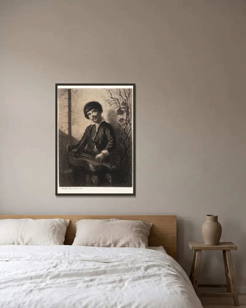 Chlapec s kolovrátkem, William Morris Hunt v rámu na stěně