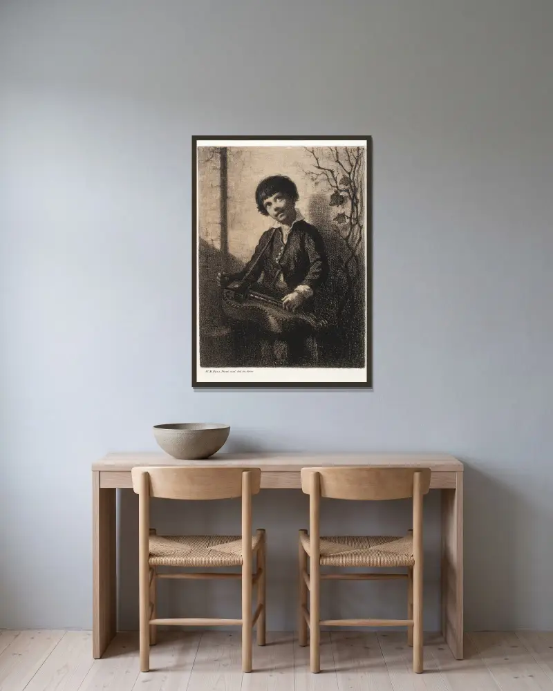 Chlapec s kolovrátkem, William Morris Hunt v rámu na stěně