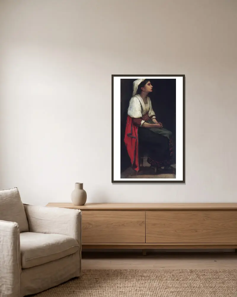 Italian Girl av William Morris Hunt inramad på en vägg