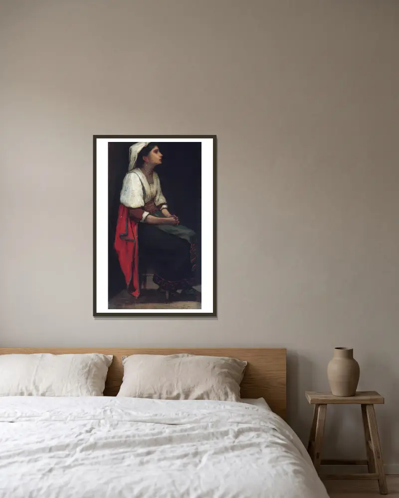 Italian Girl av William Morris Hunt inramad på en vägg