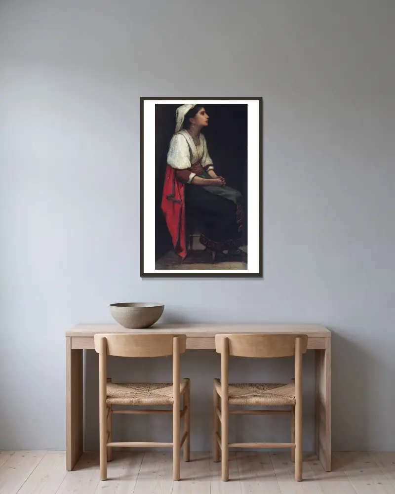 Italian Girl av William Morris Hunt inramad på en vägg
