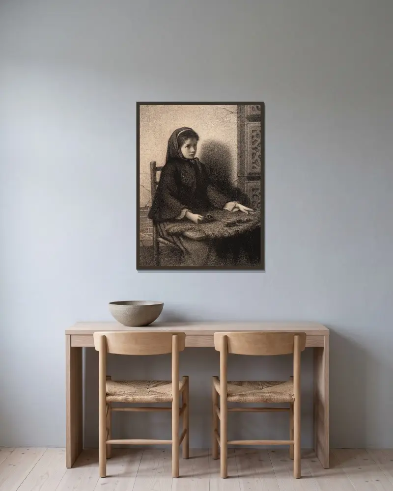 Fialové děvče, William Morris Hunt v rámu na stěně
