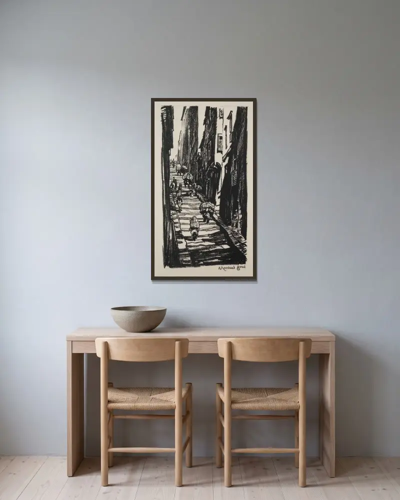 Kobercoví nosiči v Peře, Muirhead Bone v rámu na stěně