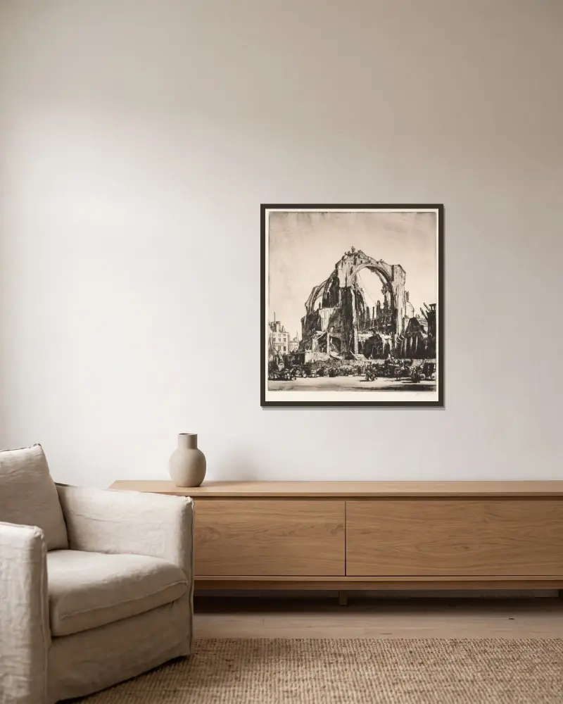 Demolice St. James Hall, exteriér, Muirhead Bone v rámu na stěně