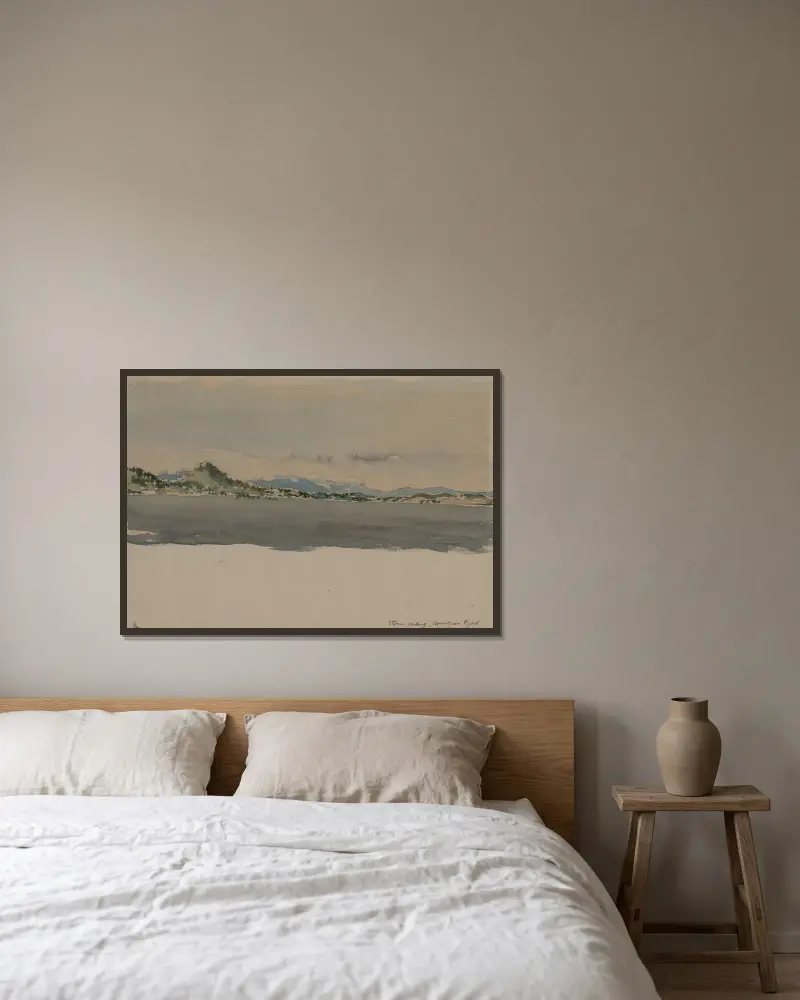 Storm Ending, Norwegian Fijord av Muirhead Bone inramad på en vägg