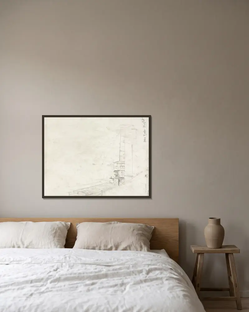 Studie für New York Night von Muirhead Bone gerahmt an einer Wand
