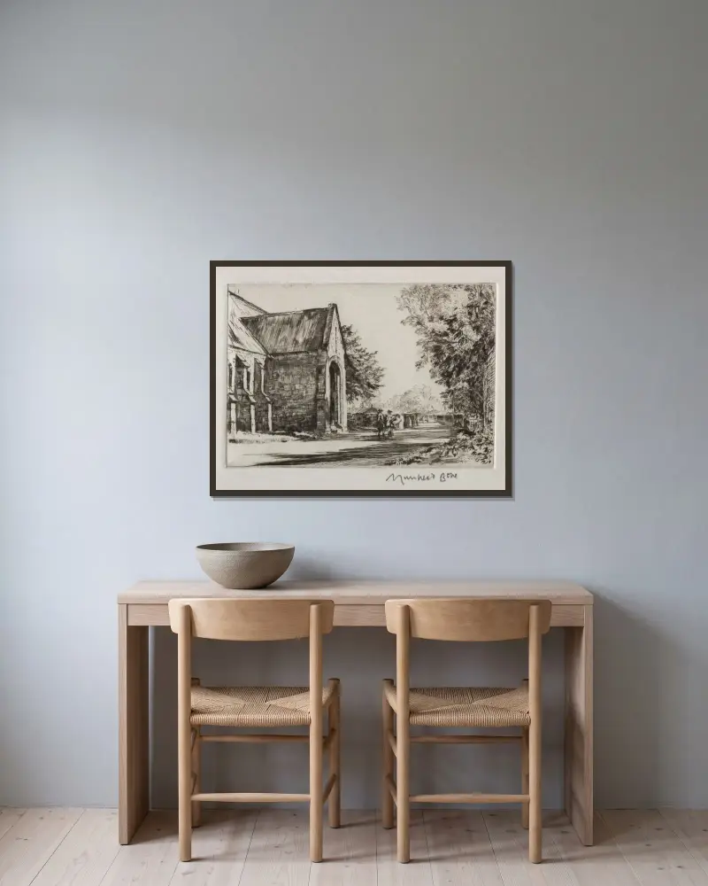 Stodoła biskupa, Wells, Muirhead Bone w ramie na ścianie