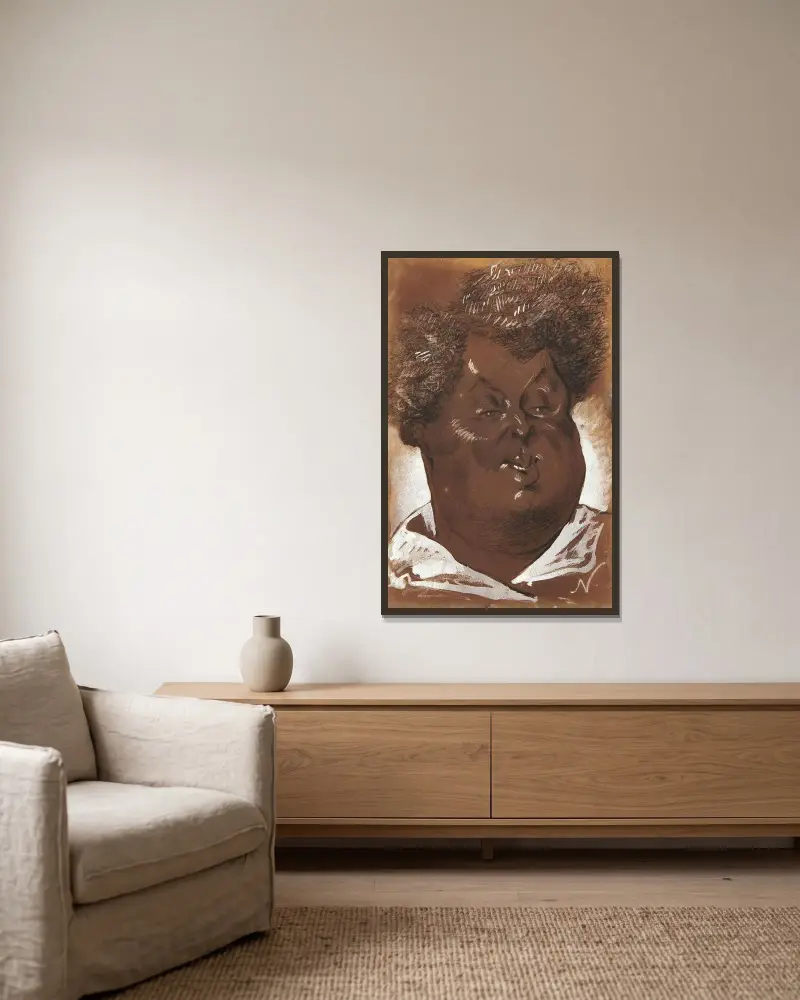 Portrait d’Alexandre Dumas. av Nadar inramad på en vägg