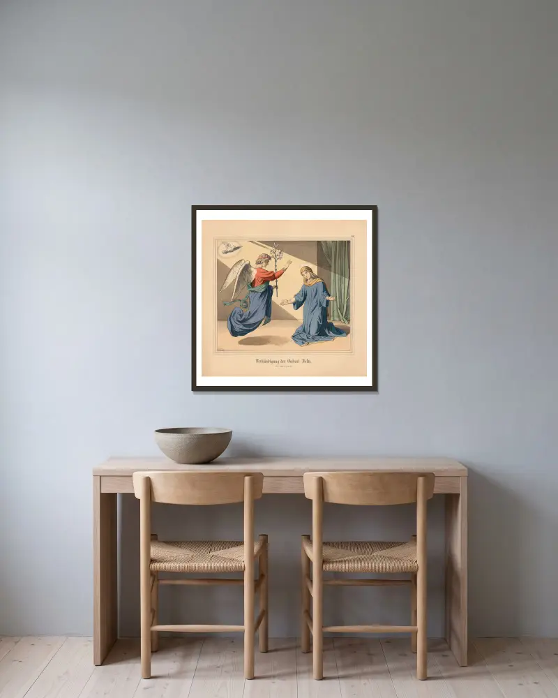 Verkündigung der Geburt Jesu von Johann Nepomuk Heinemann gerahmt an einer Wand