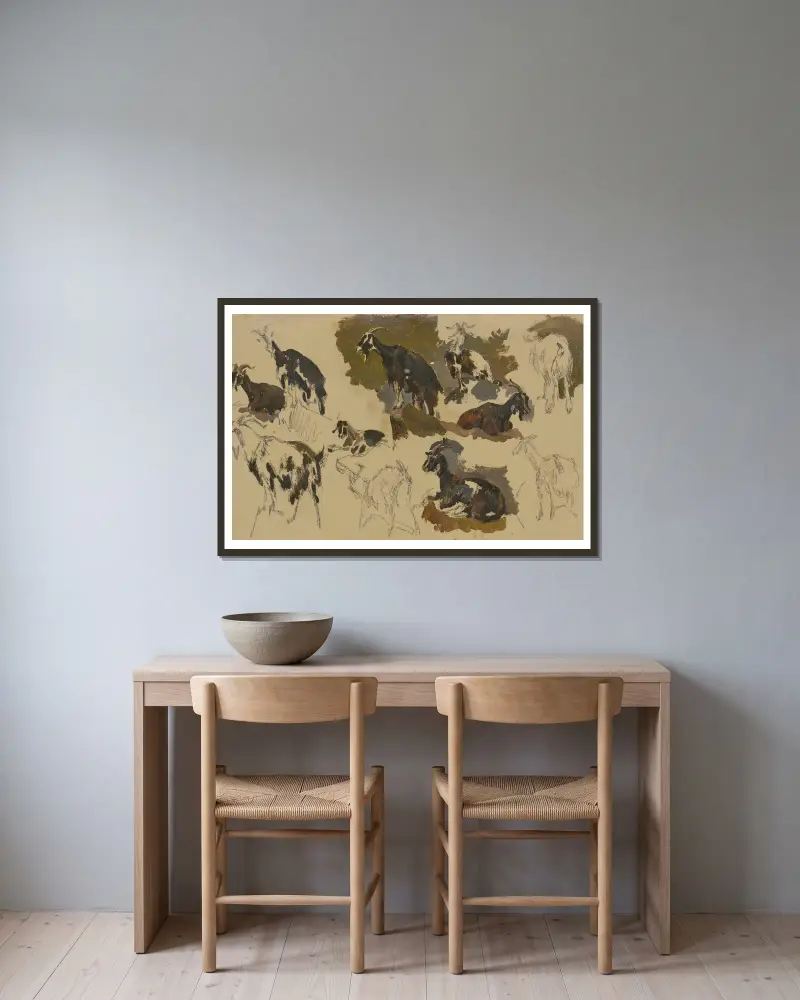 Elf Ziegen von Johann Nepomuk Rauch gerahmt an einer Wand