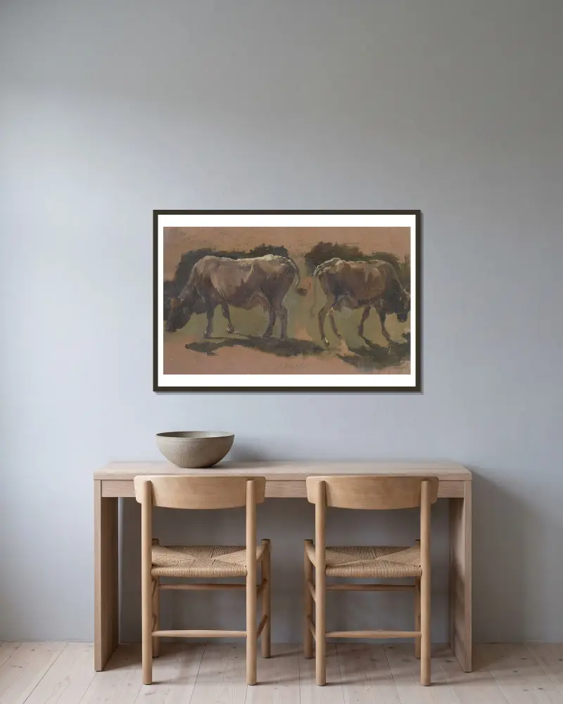 Two cows in Albano av Johann Nepomuk Rauch inramad på en vägg
