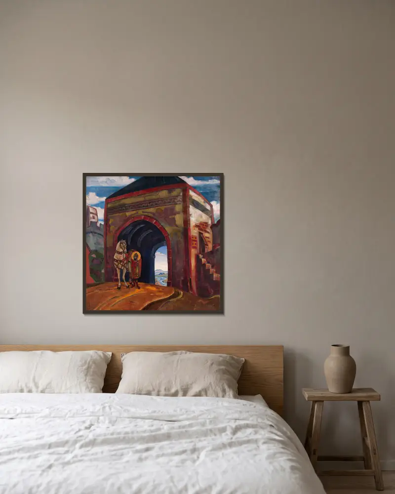 Sankt Merkurius av Smolensk av Nicholas Roerich inramad på en vägg