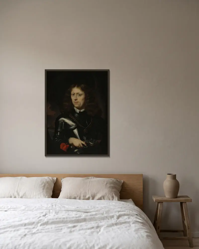 Admiral Jacob Binkes von Nicolaes Maes gerahmt an einer Wand