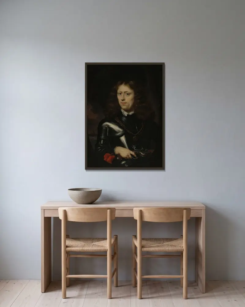 Admiral Jacob Binkes von Nicolaes Maes gerahmt an einer Wand