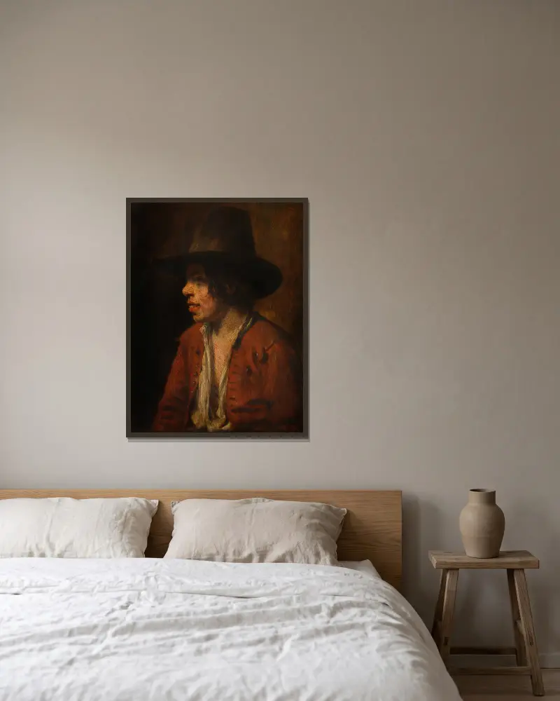 Fischerjunge von Nicolaes Maes gerahmt an einer Wand