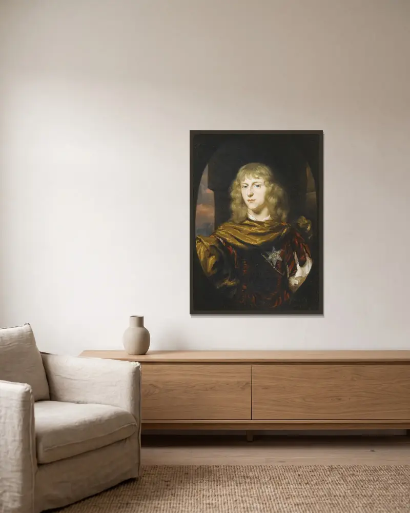Porträtt av en man av Nicolaes Maes inramad på en vägg