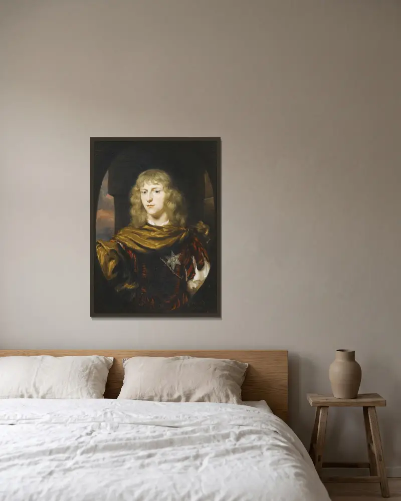 Porträtt av en man av Nicolaes Maes inramad på en vägg