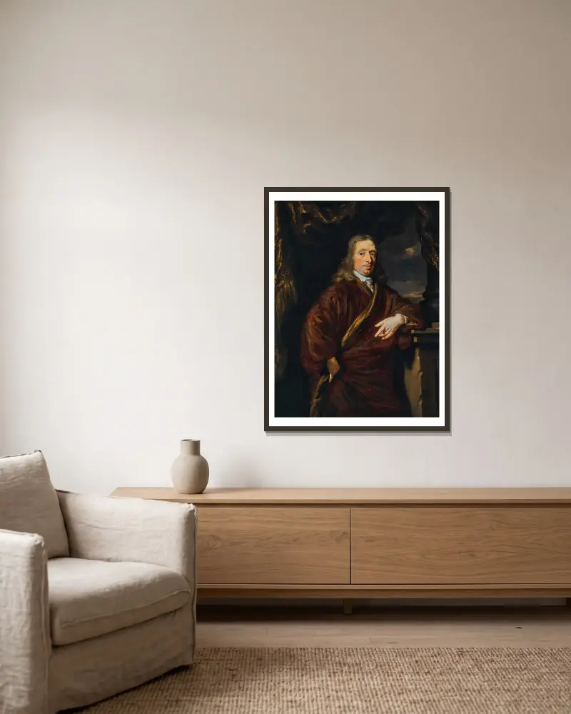 Portrait of a gentleman – nr 1 av Nicolaes Maes inramad på en vägg