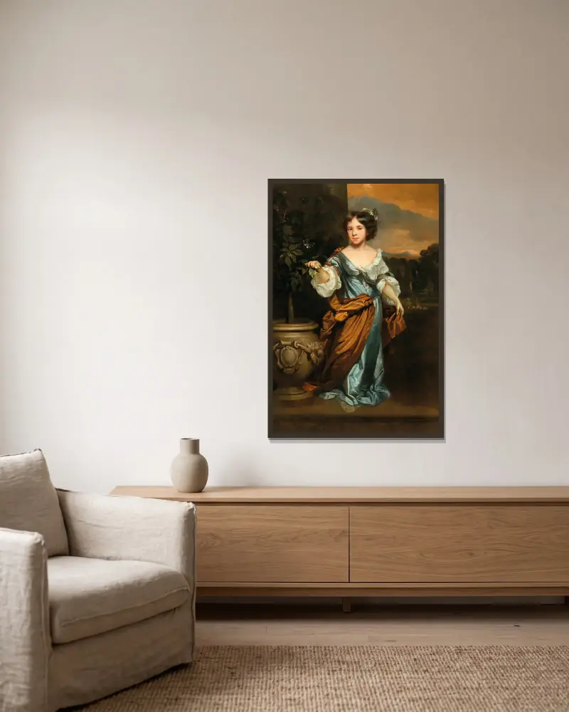 Portrait Of A Girl – nr 1 av Nicolaes Maes inramad på en vägg