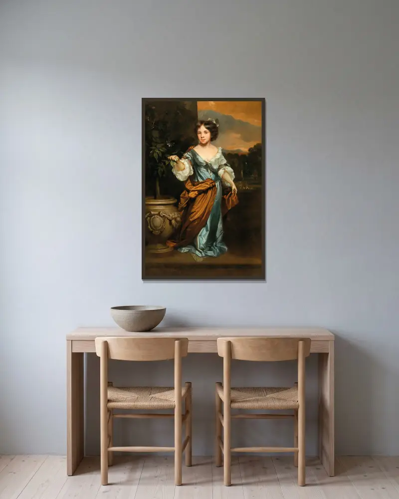 Portrait Of A Girl – nr 1 av Nicolaes Maes inramad på en vägg