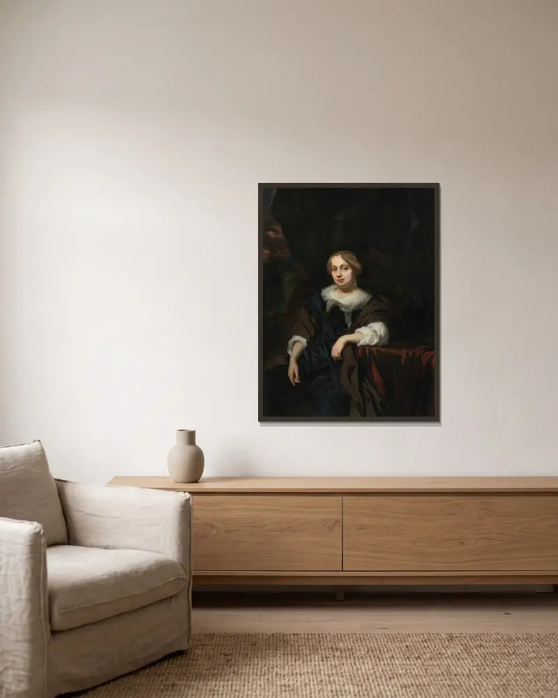 Portrait of a lady av Nicolaes Maes inramad på en vägg